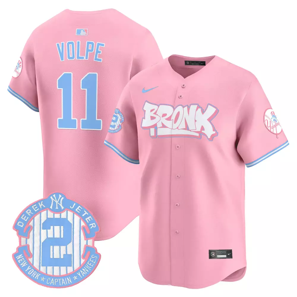 Anthony Volpe 11 New York Yankees Jersey Pink Bronx Derek Jeter Captain Men Authentic