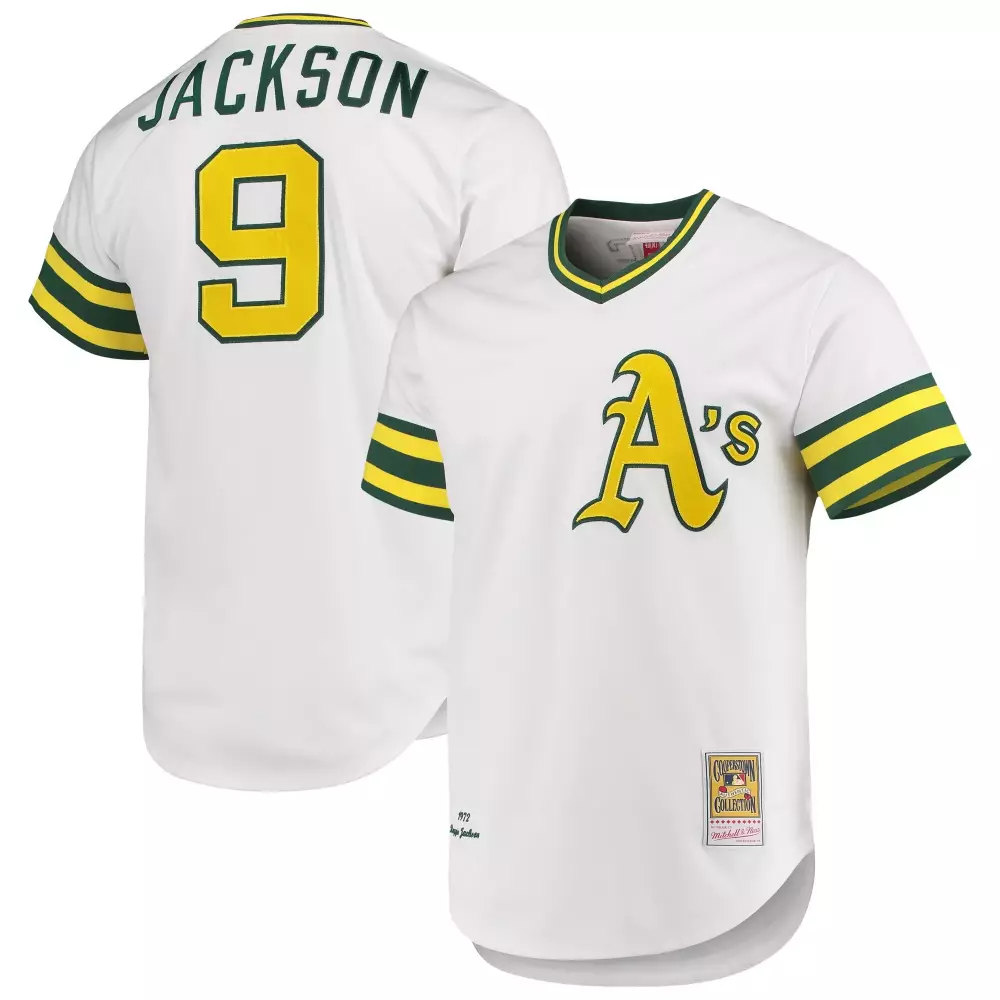 Reggie Jackson 9 Jersey White Oakland Athletics Cooperstown Collection 1972 Men Replica