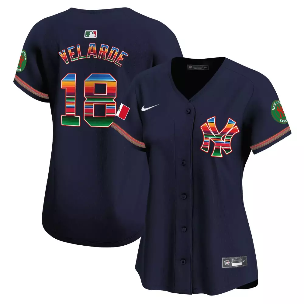 Randy Velarde 18 New York Yankees Jersey Navy Blue Fiesta Women Authentic Split Custom Design