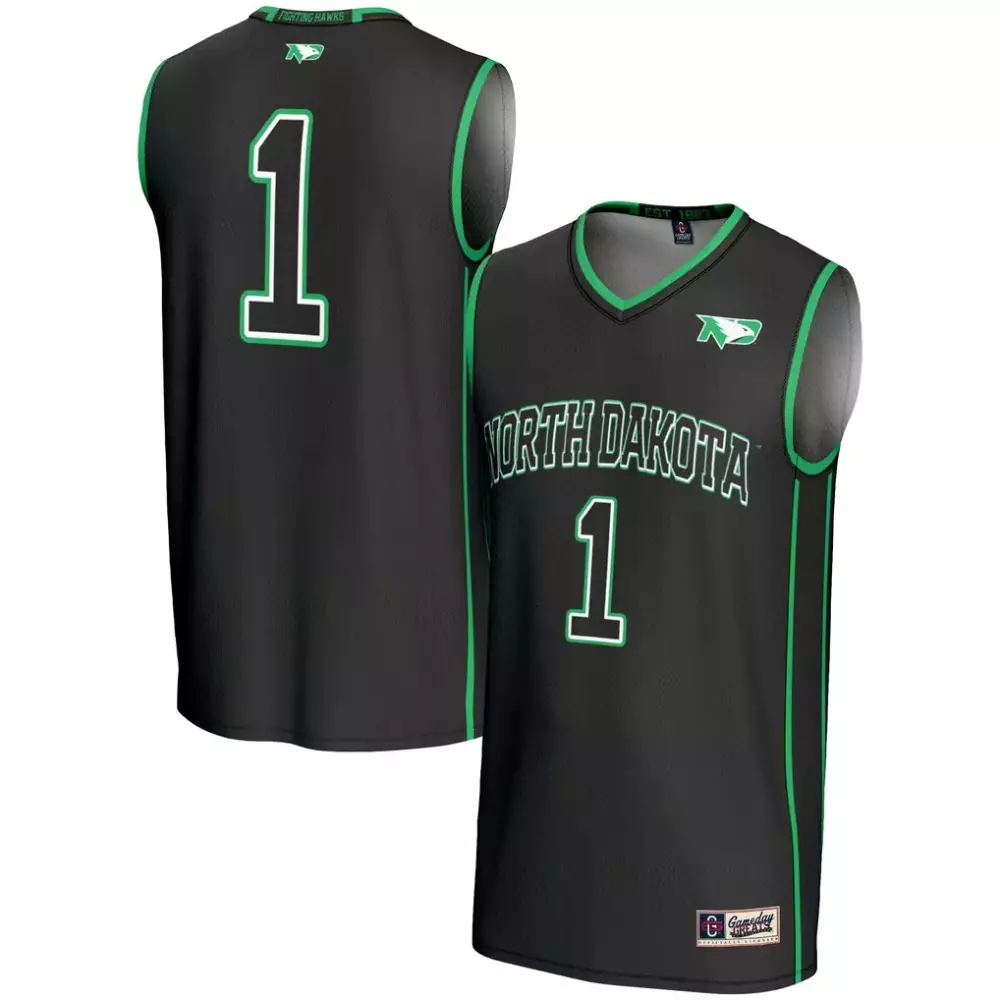 Custom 1 Jersey Black North Dakota Fighting Hawks Men Replica Green Gameday Fashion