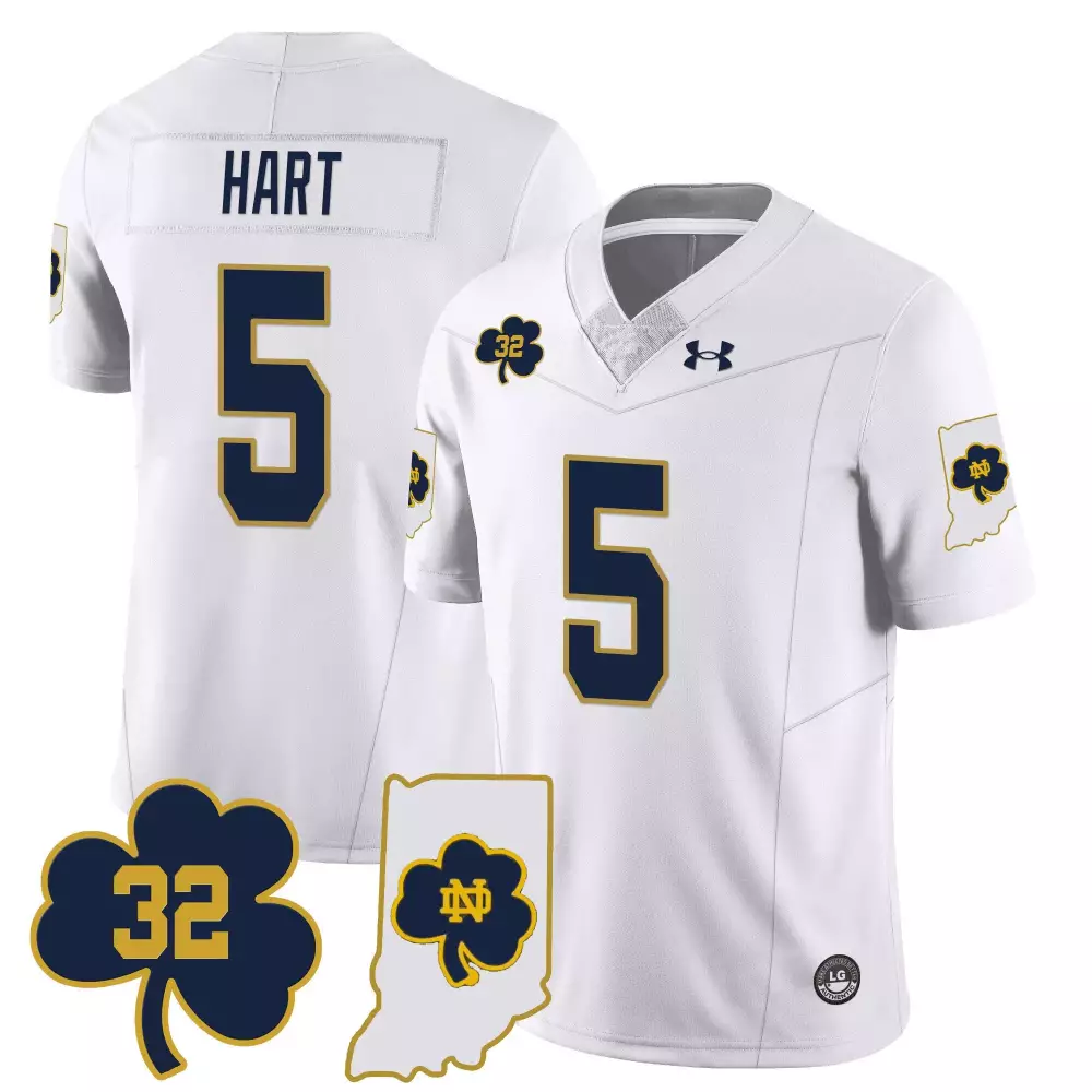 Hart Fighting 5 Jersey White Notre Dame Irish Men Stitched Navy Blue Gold