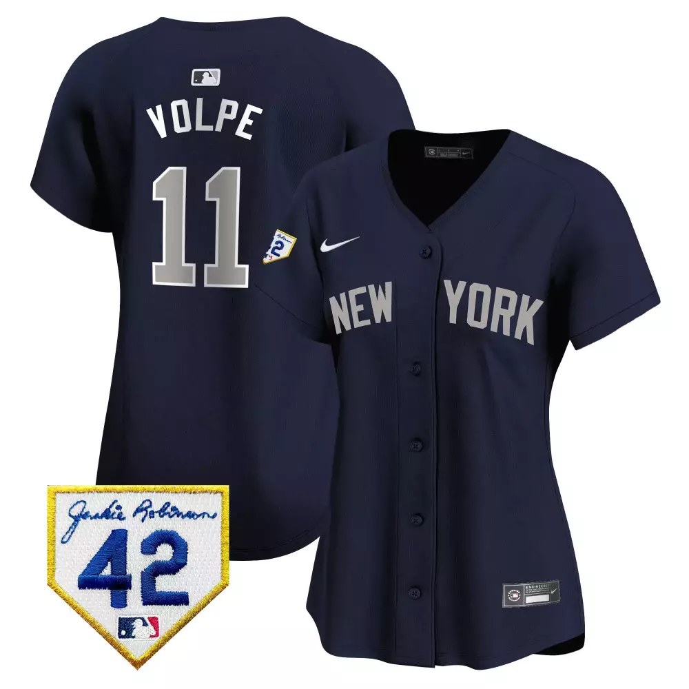 Anthony Volpe 11 New York Yankees Jersey Navy Jackie Robinson Day 2023 Al East Champions
