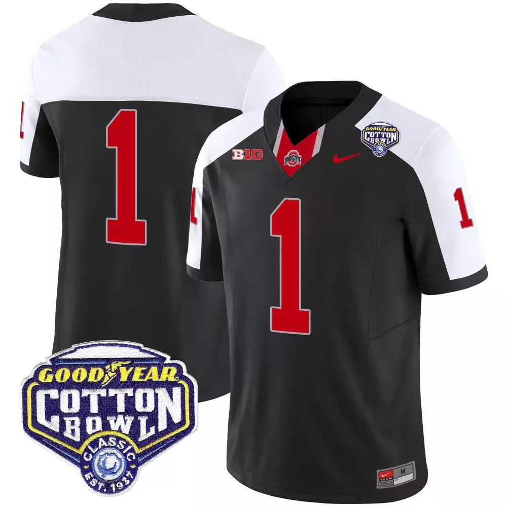 Custom Ohio State Buckeyes 1 Jersey Black Cotton Bowl Goodyear Classic Men Stitched