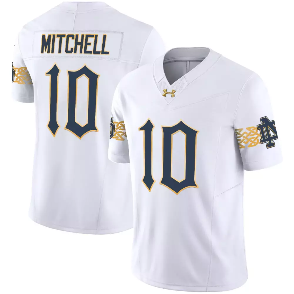 Mitchell 10 Jersey White Gaelic Notre Dame Fighting Irish Men Authentic Navy Blue