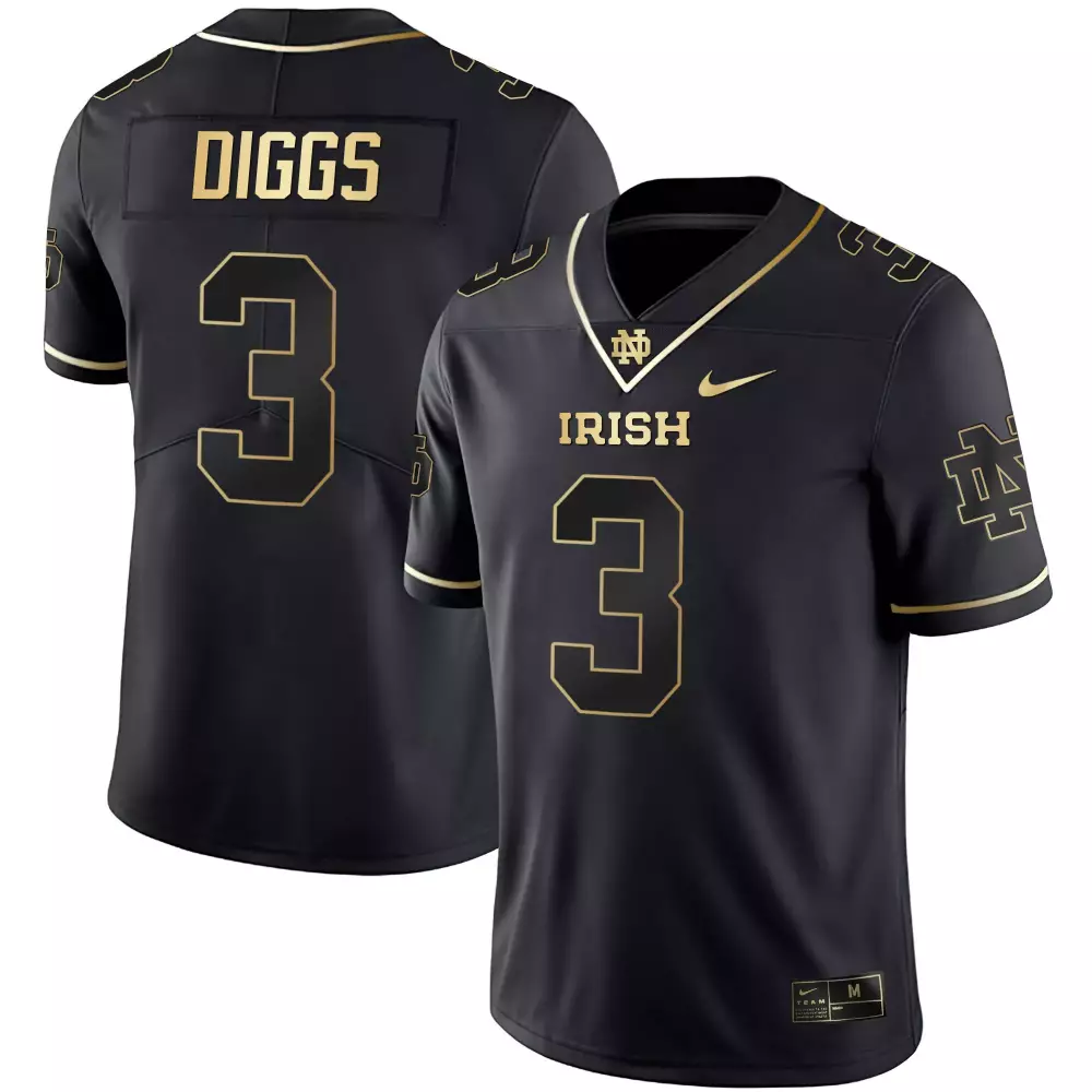 Diggs 3 Notre Dame Fighting Irish Jersey Black Gothic Men Authentic Gold All Stitched