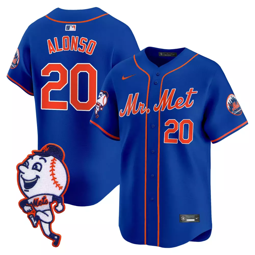 Pete Alonso 20 New York Mets Jersey Royal Blue Mr. Met Mascot Men Authentic Orange
