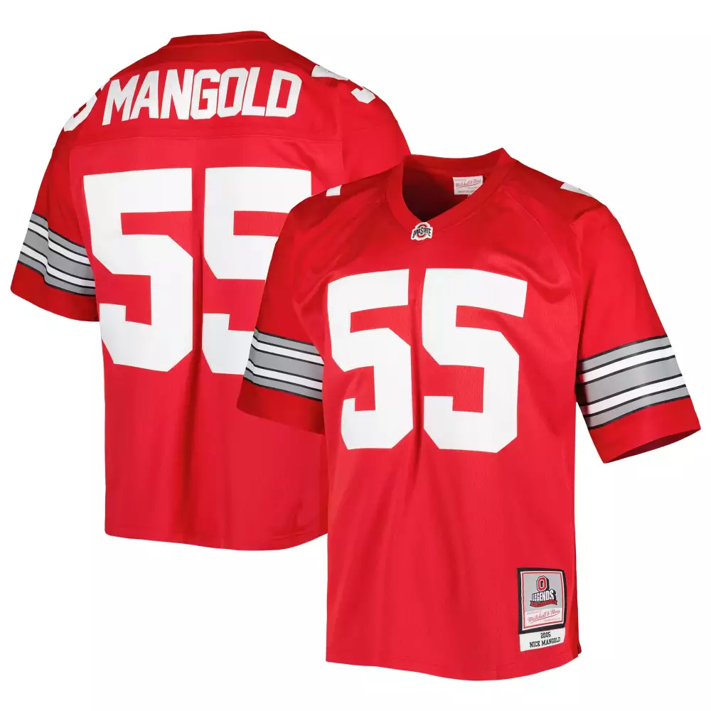 Nick Mangold 55 Jersey Red Ohio State Buckeyes 2005 Men Stitched White Gray All Vapor