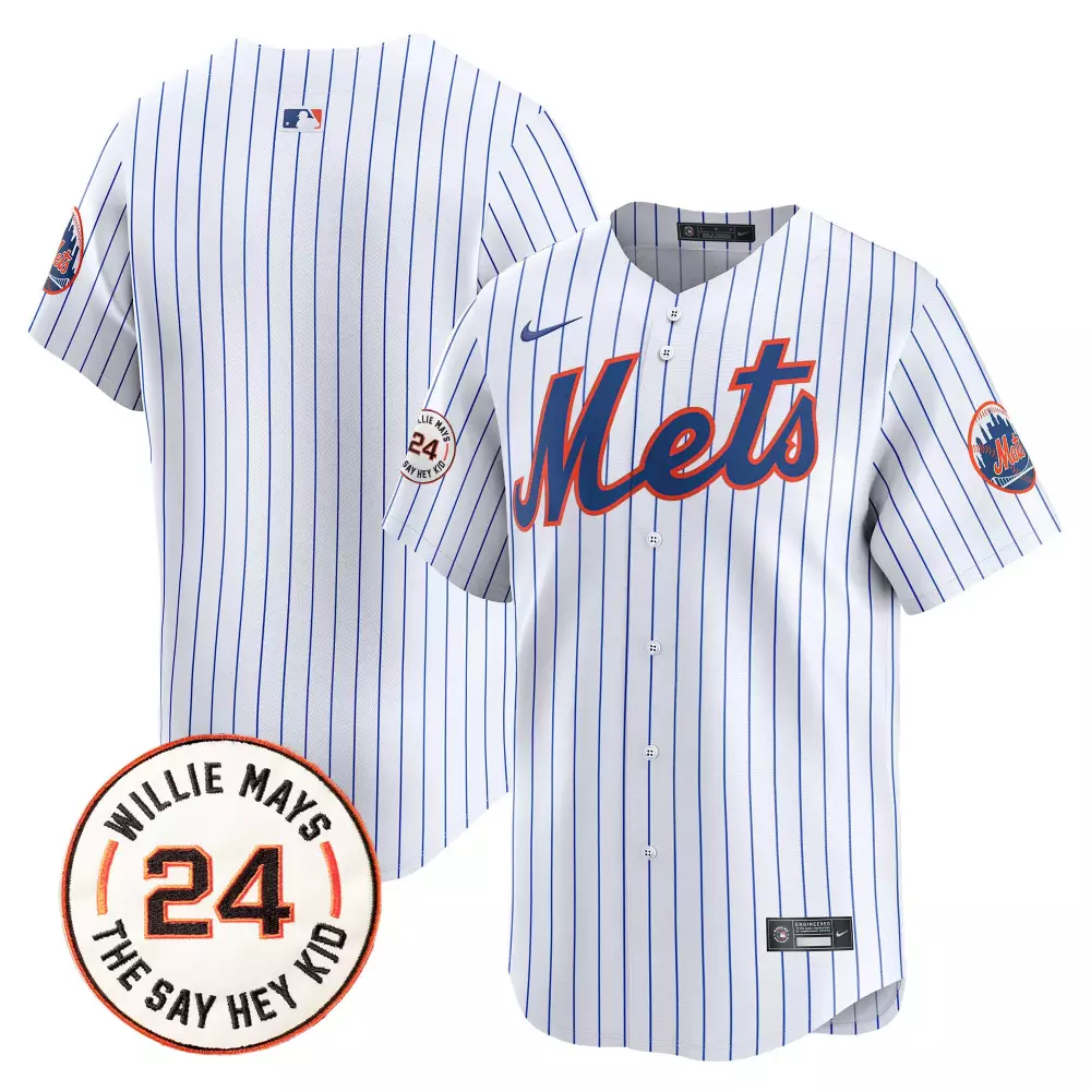 Willie Mays 24 New York Mets Jersey White Men Stitched Blue Orange Vapor Premier