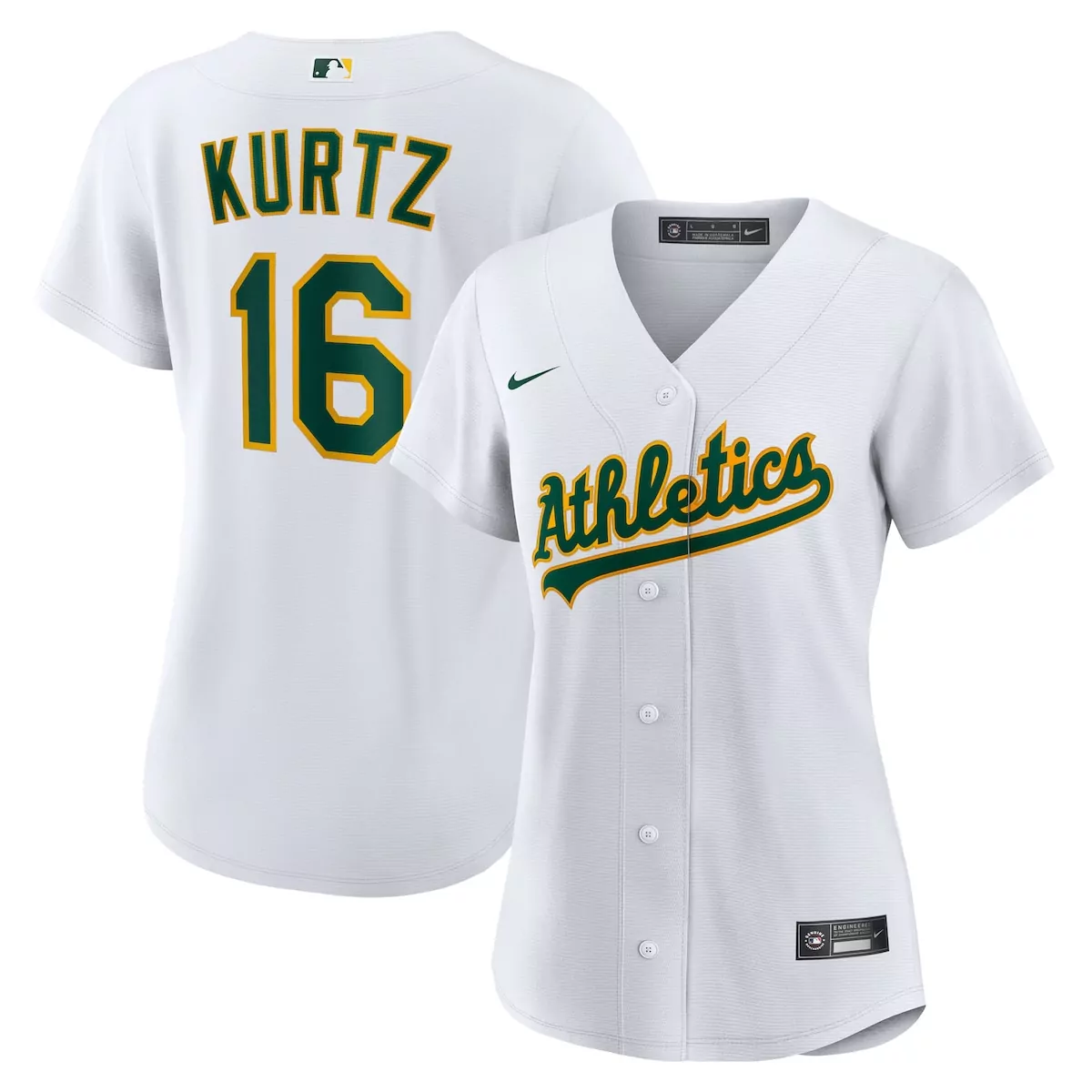 Nick Kurtz 16 Oakland Athletics Jersey White Women Authentic Green Gold Home