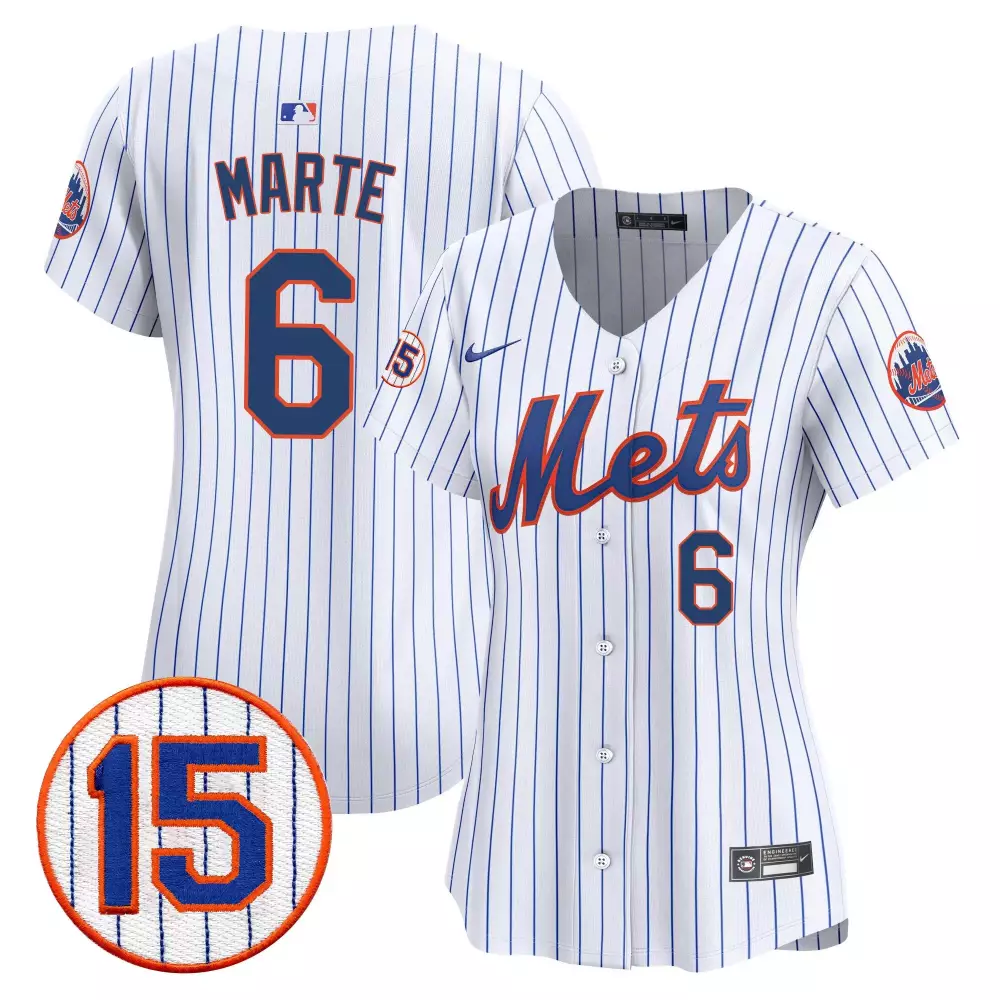 Starling Marte 6 New York Mets Jersey White Women Authentic Blue Vapor Premier Limited