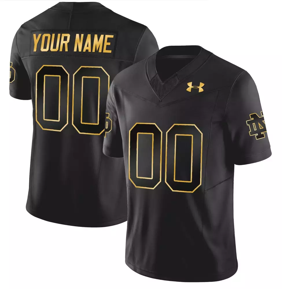 Custom Notre Dame Fighting Irish Jersey Black Men Replica Gold Vapor Limited All