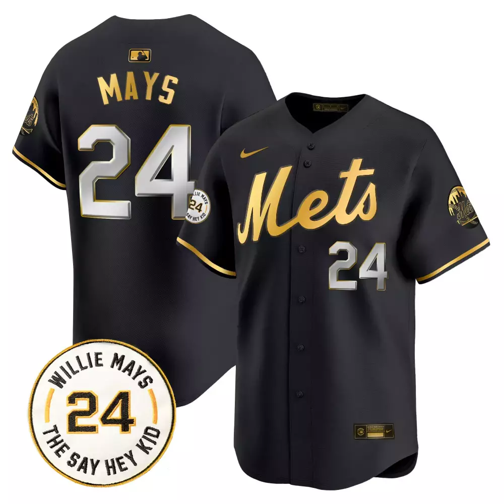Willie Mays 24 New York Mets Jersey Black Skyline Men Authentic Gold Silver Vapor