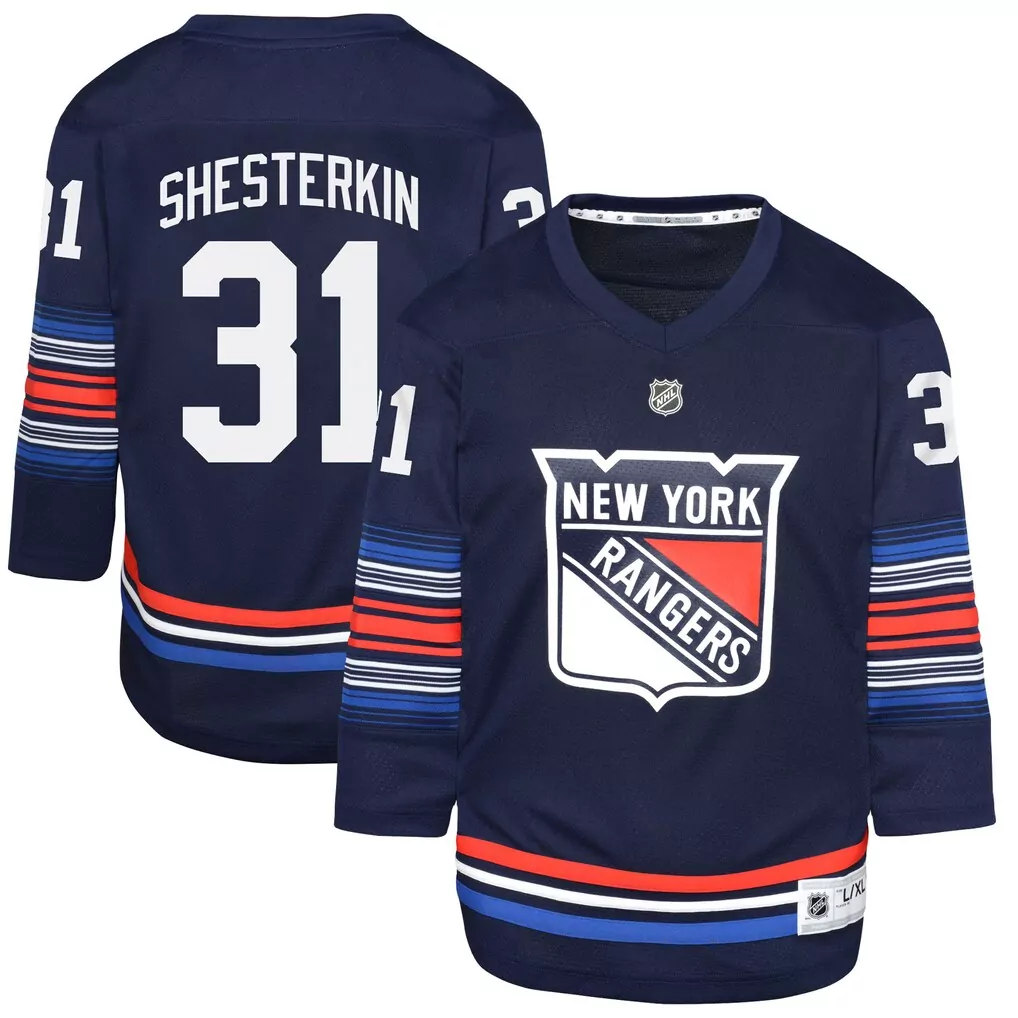 Igor Shesterkin 31 Jersey Navy Blue New York Rangers Men Replica White Red Alternate