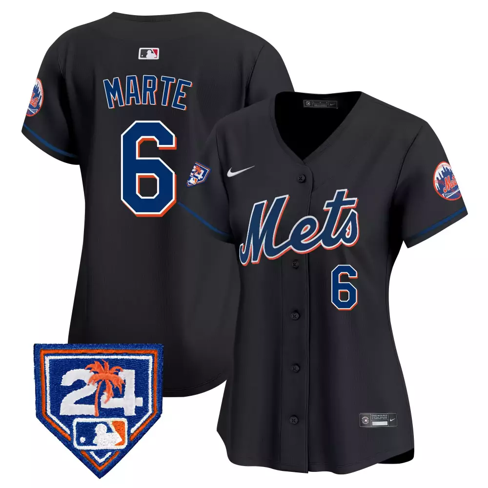 Starling Marte 6 New York Mets Jersey Black 24 Palm Tree Women Stitched Alternate