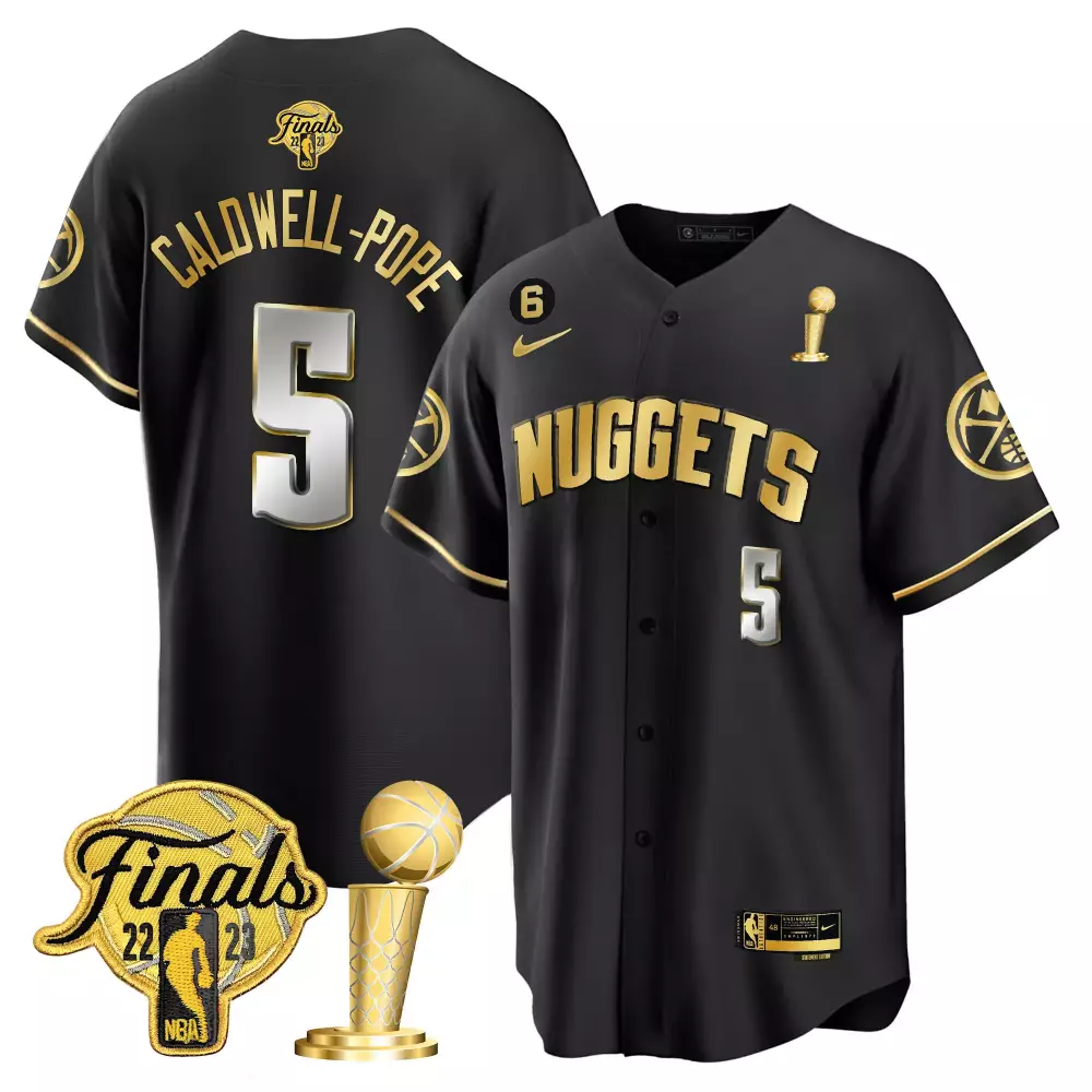 Caldwell Pope 5 Denver Nuggets Jersey Black NBA Finals 2023 Men Authentic Gold All