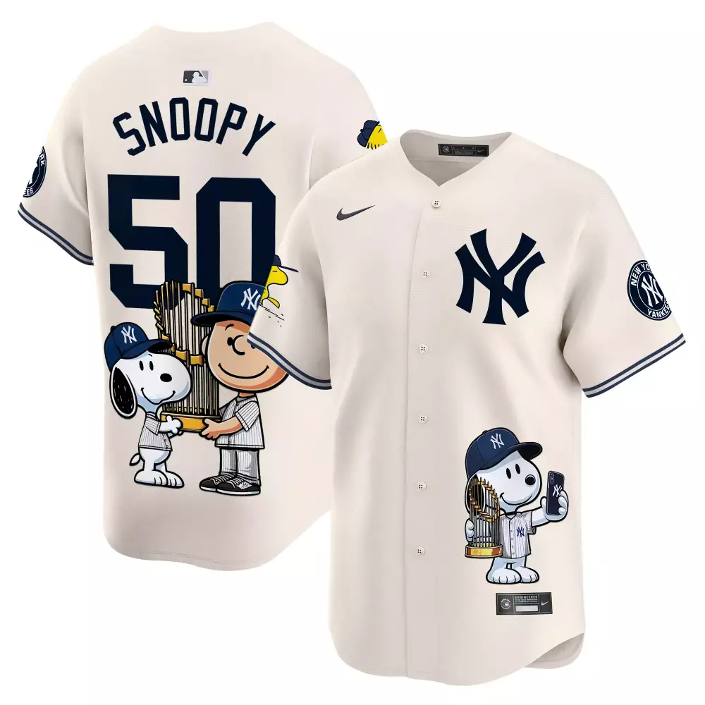 Snoopy 50 New York Yankees Jersey Cream Peanuts World Series Men Stitched Alternate