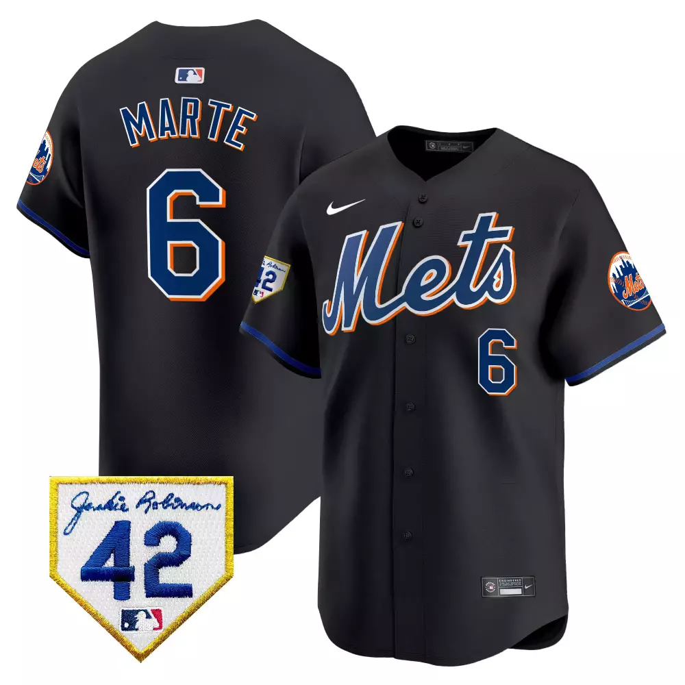Marte 6 New York Mets Jersey Black Jackie Robinson Day 42 Men Authentic Alternate