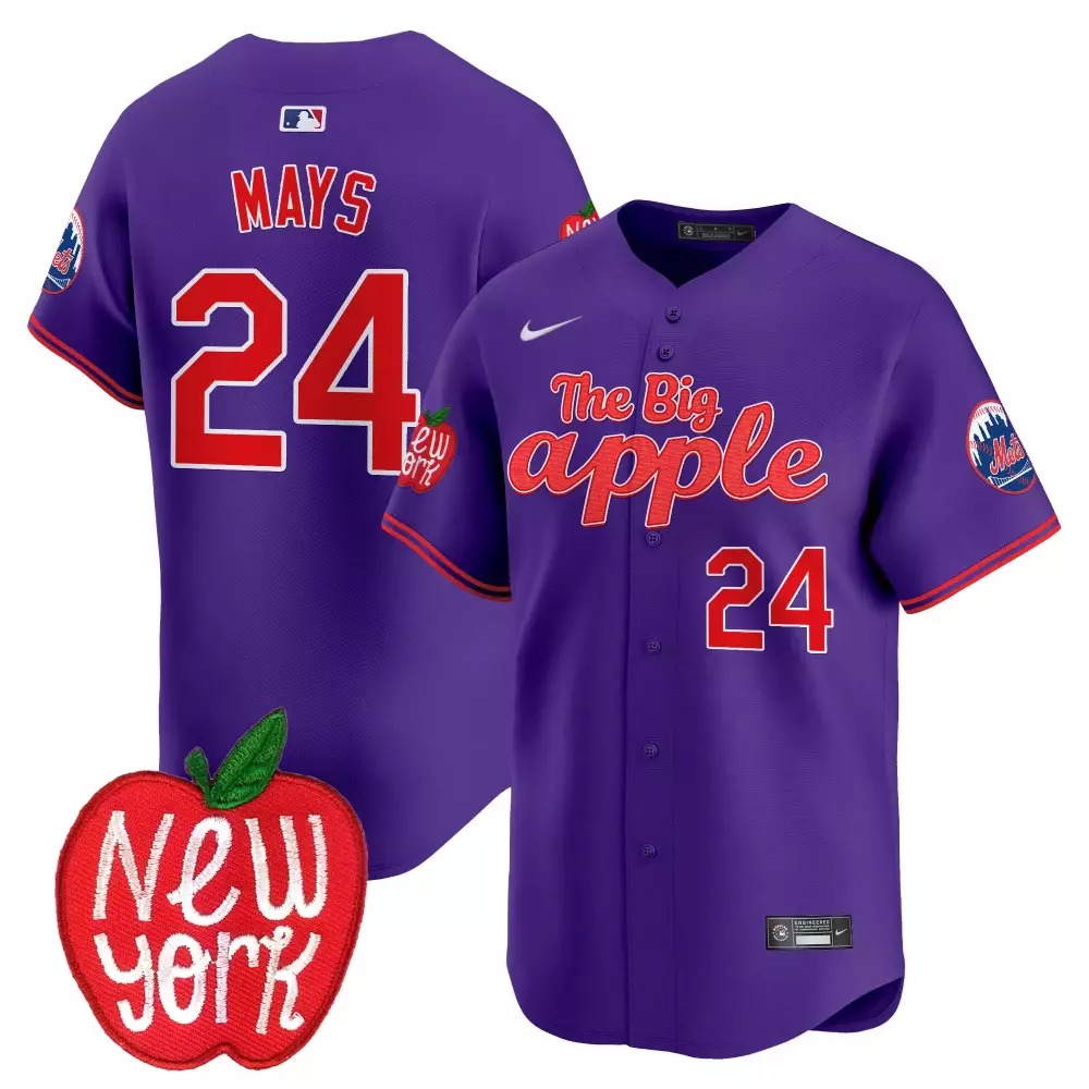 Willie Mays 24 New York Mets Jersey Purple Big Apple Men Limited Alternate Red Vapor