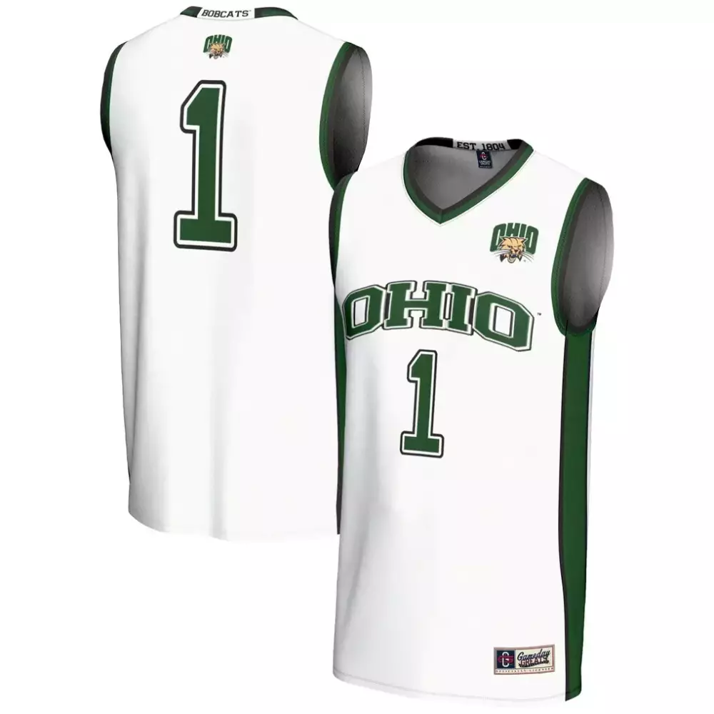 Ohio Bobcats 1 Jersey White Men Authentic Green Gameday