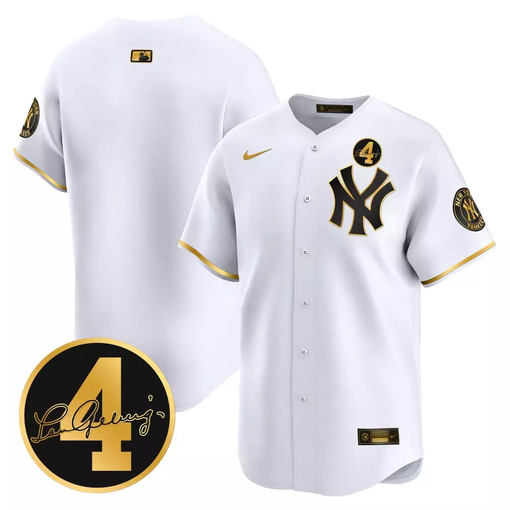 Lou Gehrig 4 New York Yankees Jersey White Day Men Authentic Black Gold Vapor Premier