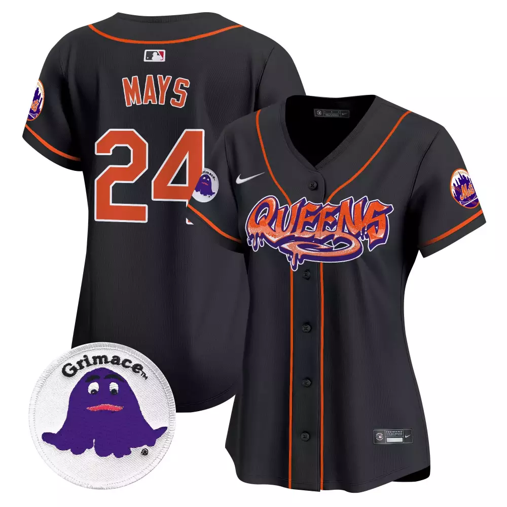 Willie Mays 24 New York Mets Jersey Black Grimace Women Limited Alternate Custom Design
