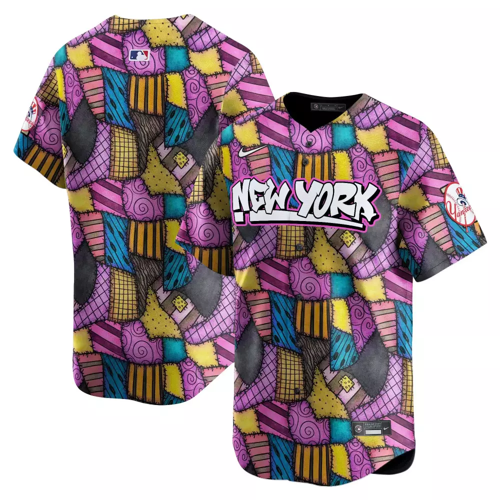 Custom New York Yankees Jersey Purple Nightmare Before Christmas Men Stitched Split