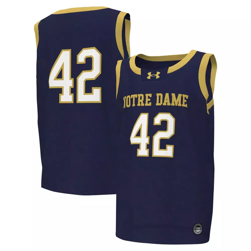 Custom Notre Dame 42 Jersey Navy Blue Men Authentic Gold All Stitched Vapor
