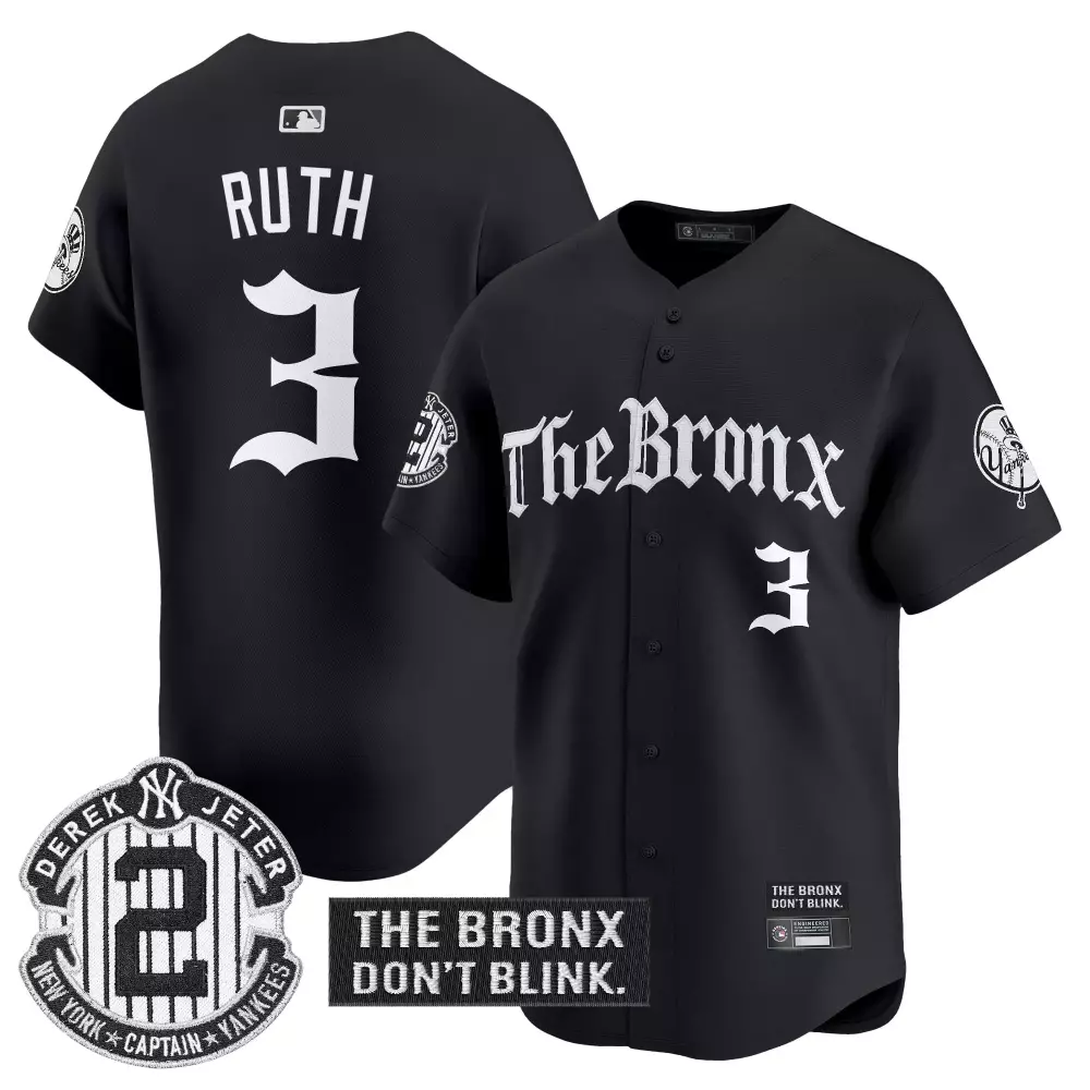 Ruth Bronx 3 New York Yankees Jersey Black The Don't Blink Derek Jeter Captain Men