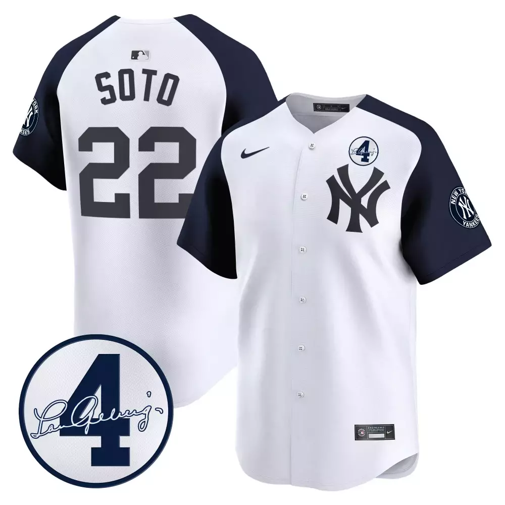 Soto 22 New York Yankees Jersey White Lou Gehrig Day Men Authentic Navy Blue Alternate