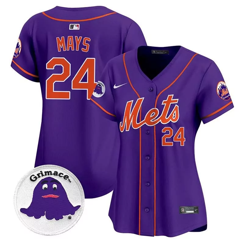 Willie Mays 24 New York Mets Jersey Purple Grimace Men Authentic Alternate Orange
