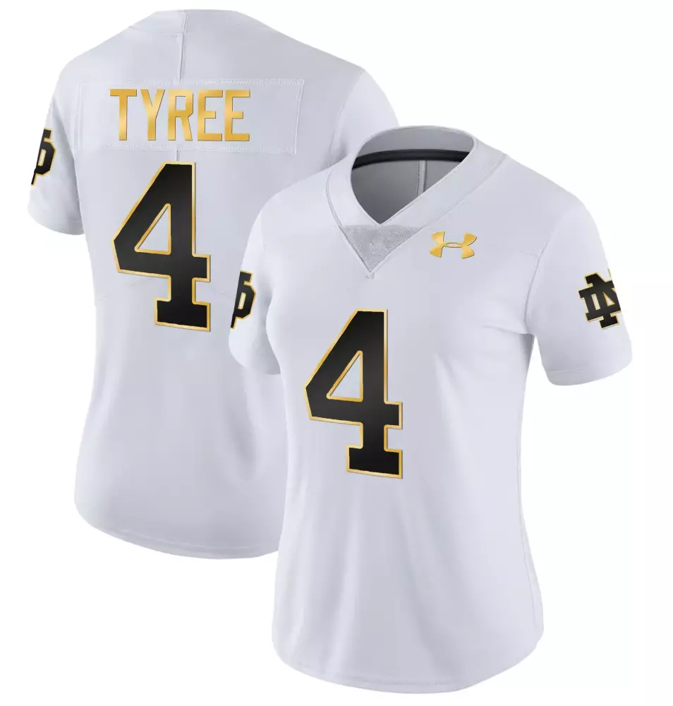 Chris Tyree 4 Jersey White Notre Dame Fighting Irish Women Stitched Black Gold Vapor