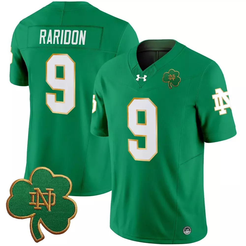 Raridon Fighting 9 Jersey Green Notre Dame Irish Men Stitched White Gold Vapor Limited
