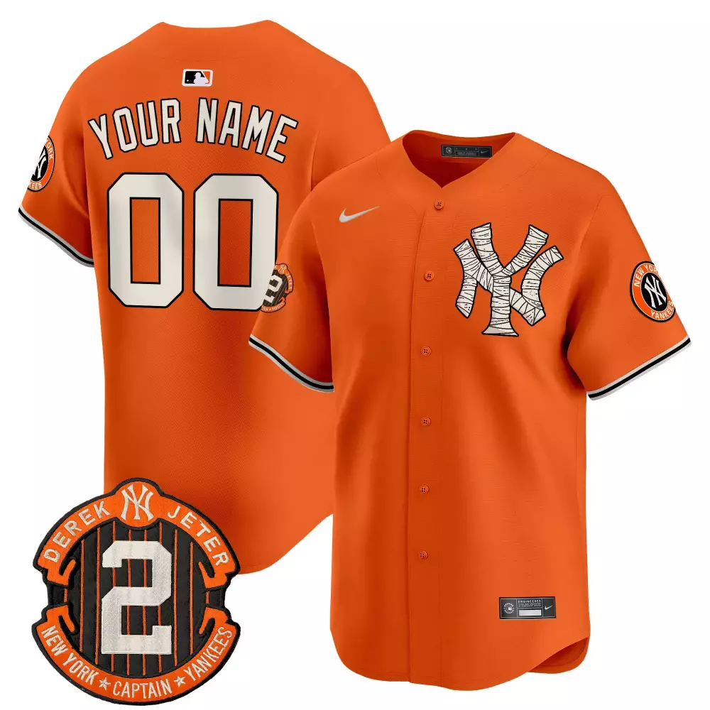 Custom New York Yankees Jersey Orange Mummy Men Authentic Alternate Black White Vapor