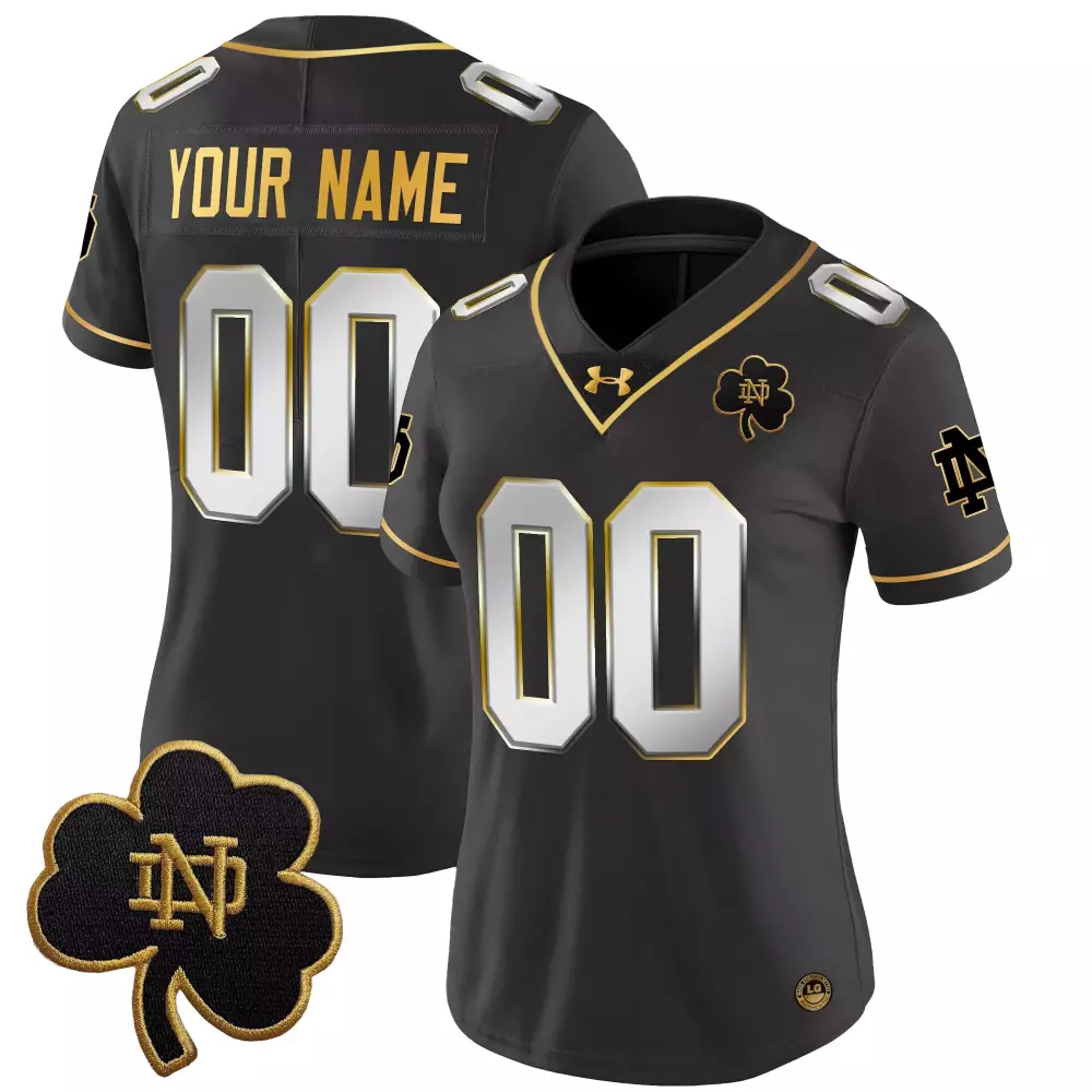 Custom Notre Dame Fighting Irish Jersey Black Women Stitched Gold White Vapor Limited