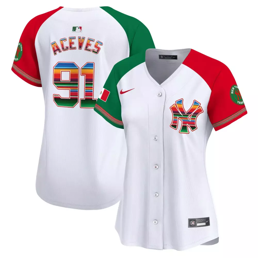Alfredo Aceves 91 Jersey White Mexican Heritage New York Yankees Women Authentic