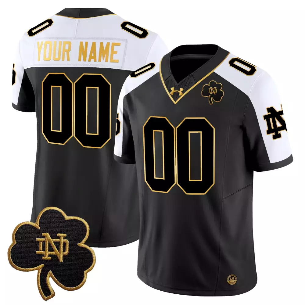 Custom Notre Dame Fighting Irish Jersey Black Men Replica White Gold Vapor Limited