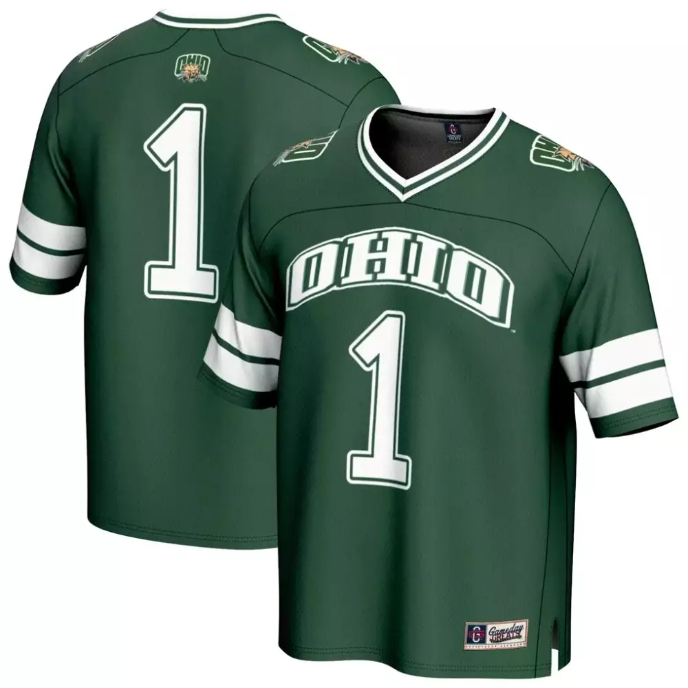 Custom Ohio Bobcats 1 Jersey Green Men Authentic White Gameday Fashion
