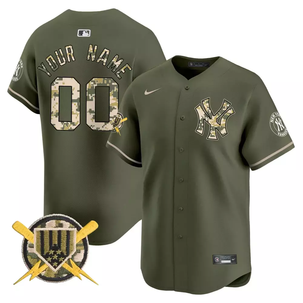 Custom New York Yankees Jersey Olive Green Military Appreciation Team Us Flag Men