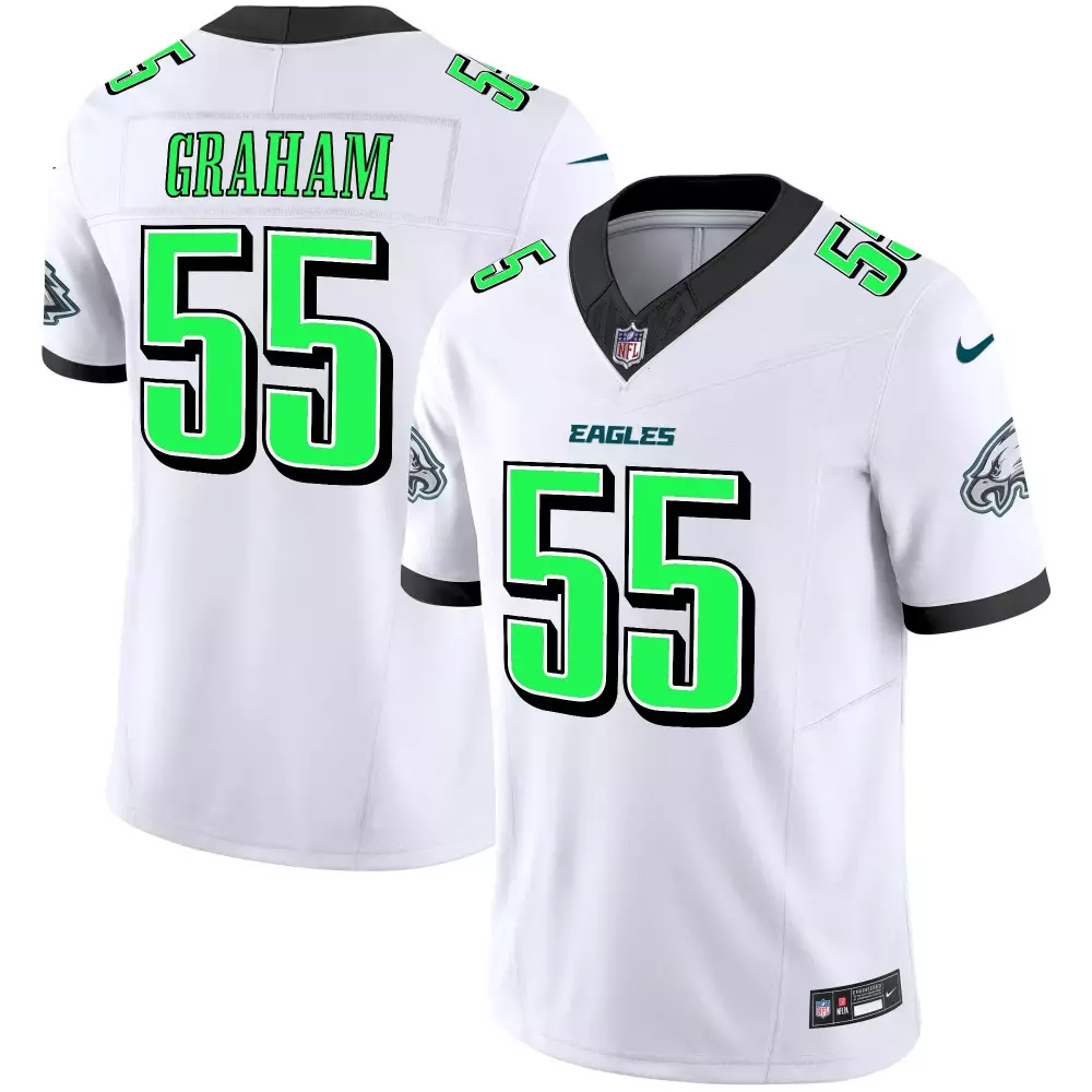 Brandon Graham 55 Eagles Jersey White Men Player Alternate Black Neon Green Vapor