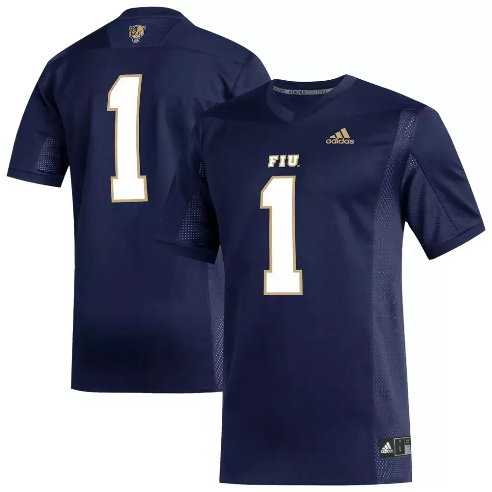 Custom Fiu Panthers 1 Jersey Navy Men Replica Gold