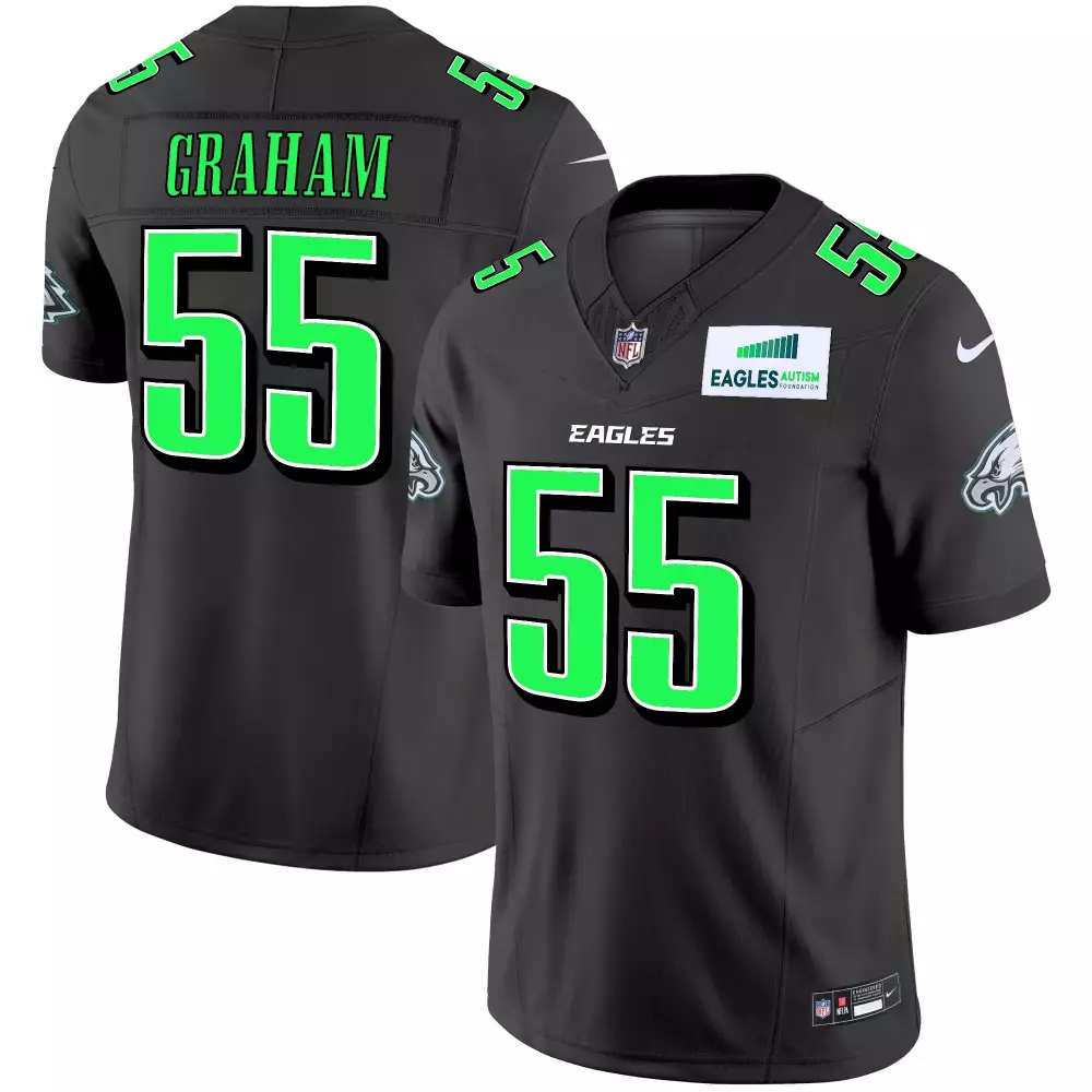 Brandon Graham 55 Eagles Jersey Black Autism Foundation Men Official Green Vapor