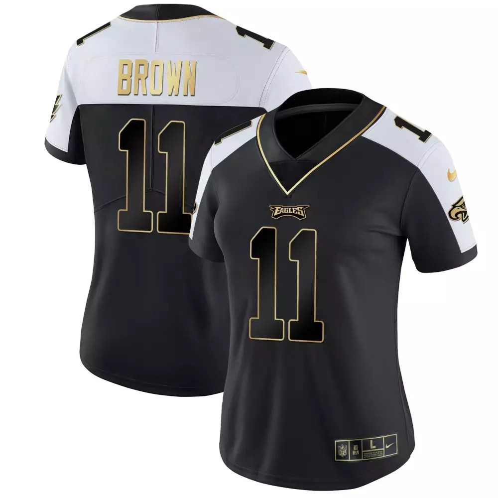 Aj Brown 11 Eagles Jersey Black Women Player Alternate White Gold Vapor All Stitched