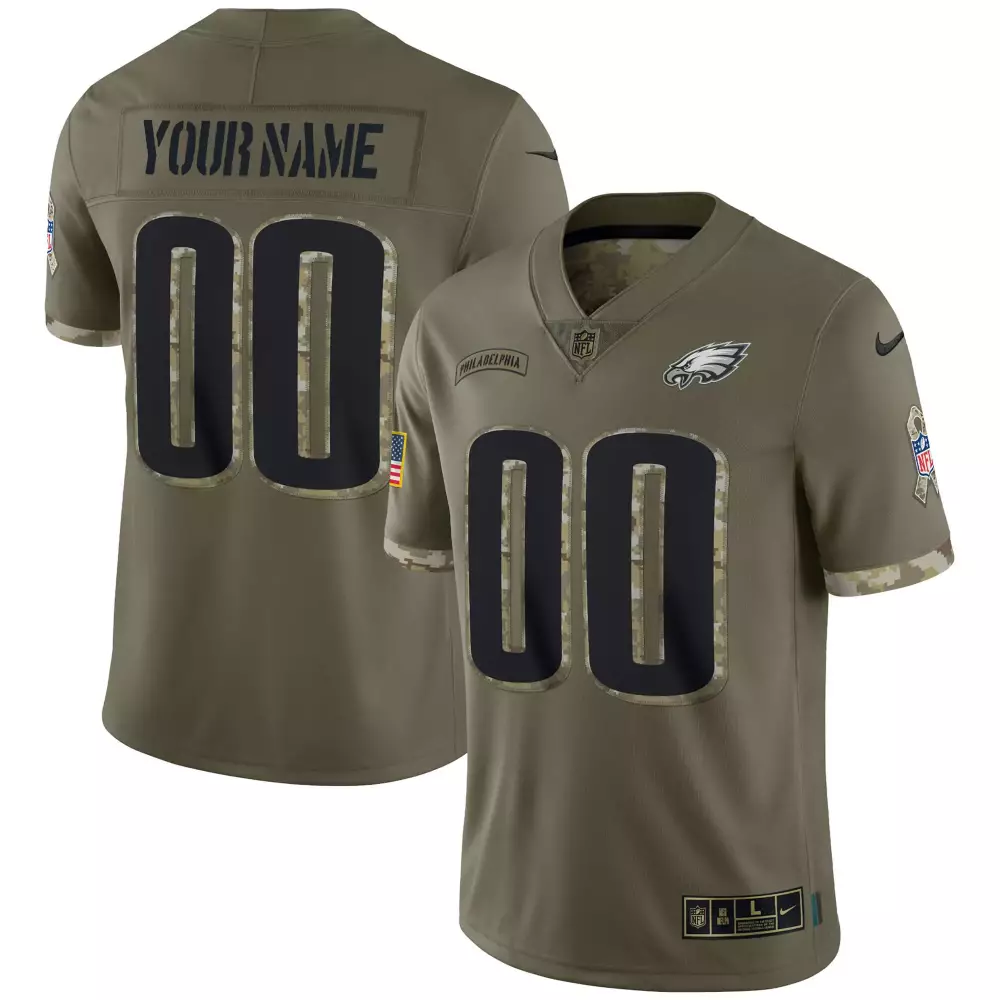 Custom Philadelphia Eagles Jersey Olive Salute To Service Black Camouflage All Stitched