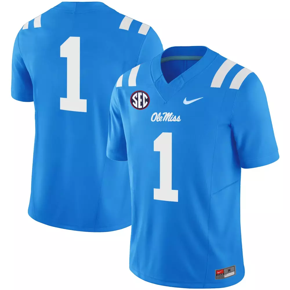 Ole Miss 1 Rebels Jersey Blue Men Authentic White All Stitched Vapor Limited