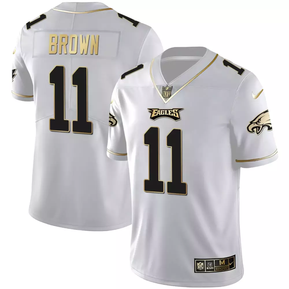 Aj Brown 11 Eagles Jersey White NFL Elite Men Black Gold Vapor All Stitched