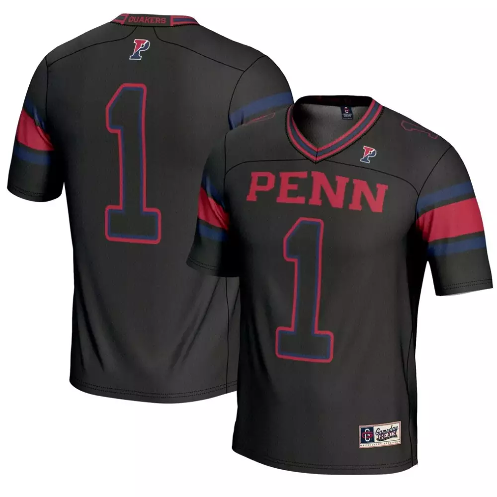 Penn 1 Quakers Jersey Black Gameday Gear Men Red Blue
