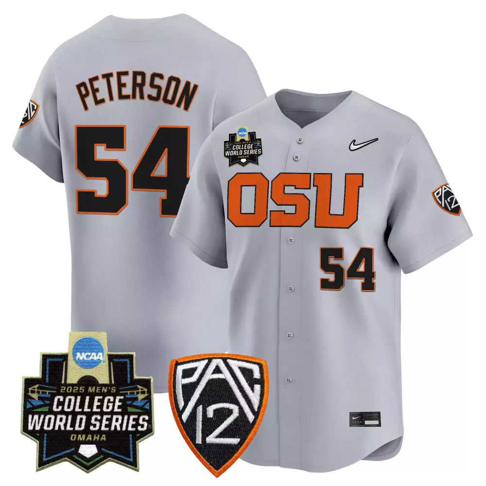 Peterson State 54 Jersey Light Gray College World Series Oregon Beavers 2025 Men