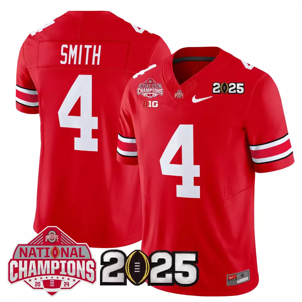 Jeremiah Smith 4 Jersey Red National Champions 2025 Ohio State Buckeyes Big Ten 2024