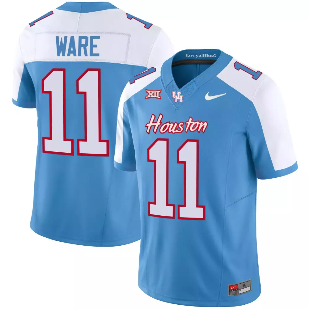 Ware 11 Houston Cougars Jersey Sky Blue Luv Ya Blue! Men Stitched White Red Alternate