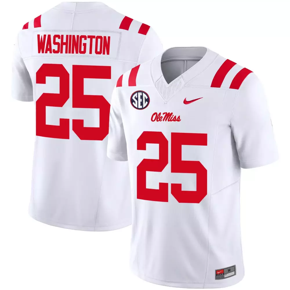 Washington 25 Ole Miss Rebels Jersey White Men Authentic Red All Stitched Vapor Limited